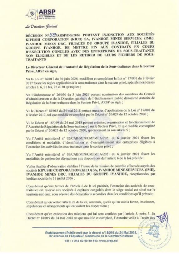 #RDC/Sous-traitance : L’ARSP veut mettre fin a la sous-traitance non conformes